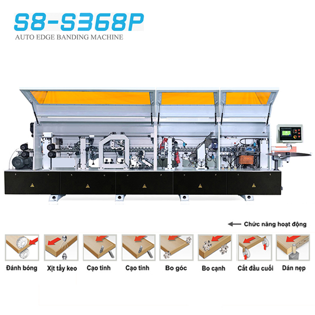 Máy dán cạnh tự động 8 chức năng (7 chức năng dán sửa cạnh nẹp + 1 chức năng xịt vệ sinh keo) S8 - S368P
